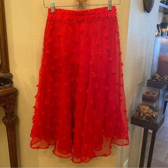 NWT~CHERRY KEEPERS Anthropologie Women Red Marlow Textured Midi Skirt Size XS - Picture 5 of 9